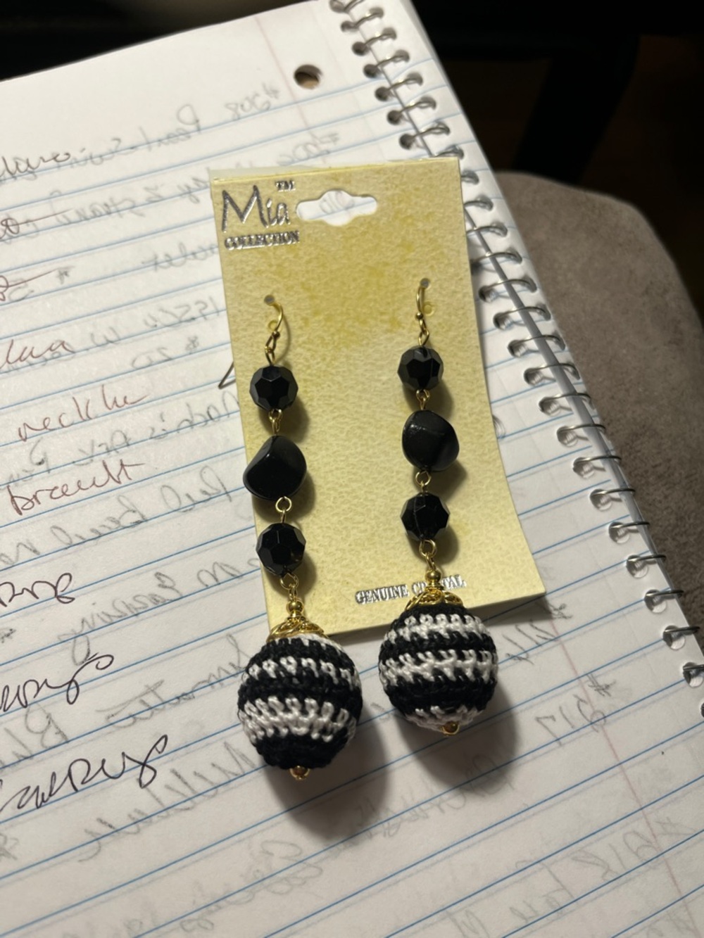 Black & White Crochet Ball Dangle Earrings 1523